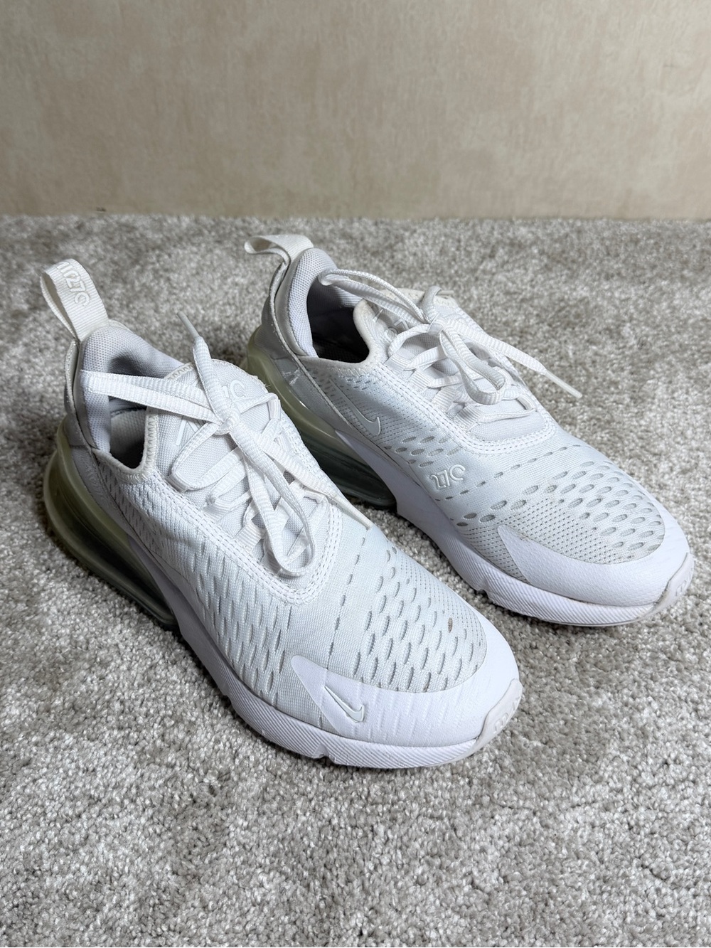 Nike Kids Youth Air Max 270 Trainers Sneaker Shoes in White 4Y
